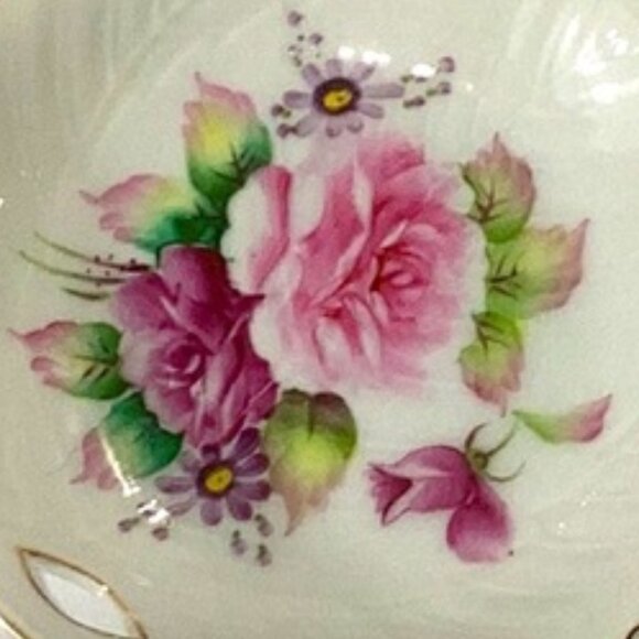 Vintage 40s Trinket Dish Leaf Shape w/Cut Out Handle Roses Decor Occupied Japan - Picture 4 of 6